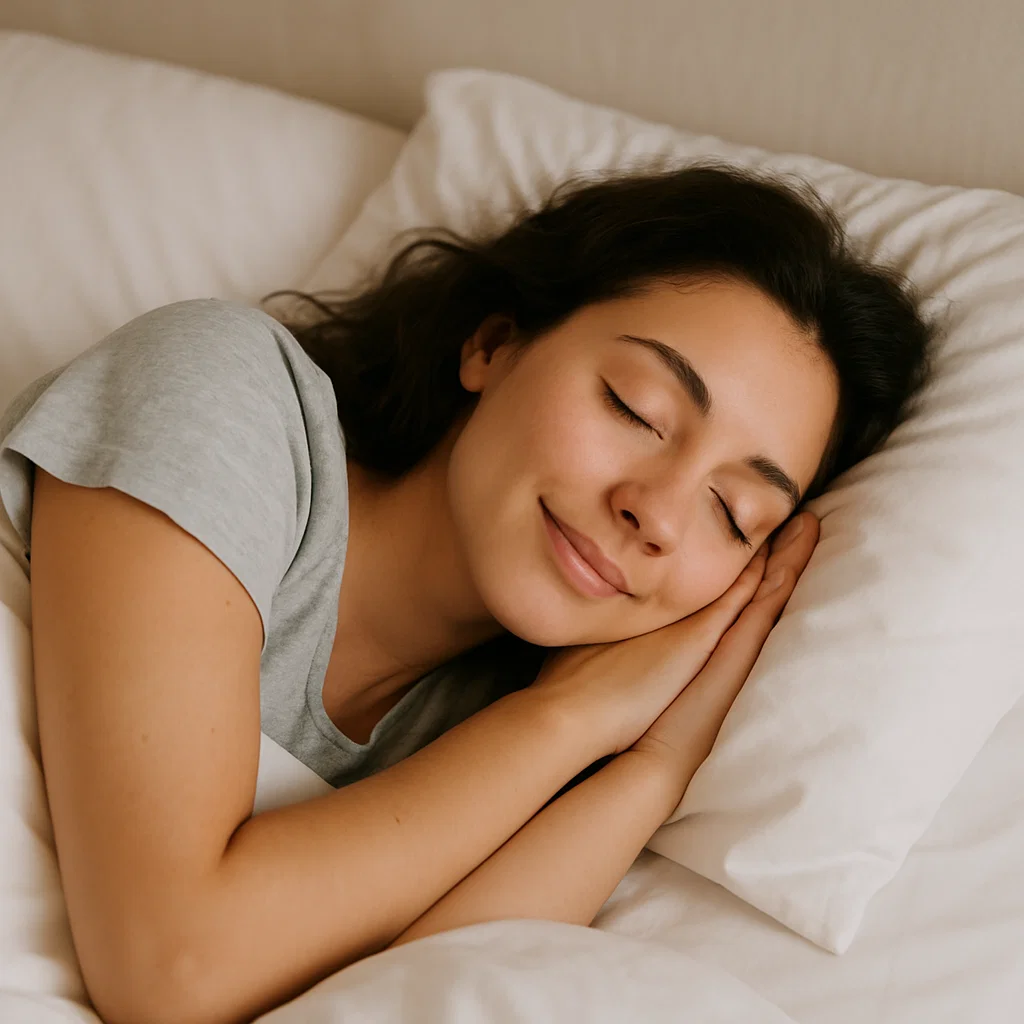 Woman sleeping comfortably as part of a healthy wellness routine