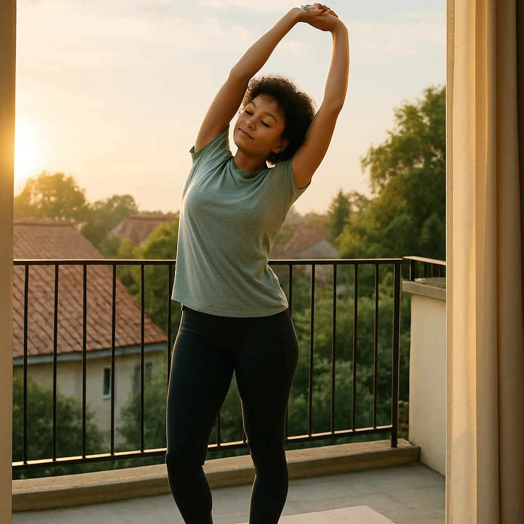 Woman stretching outdoors as part of an active wellness routine