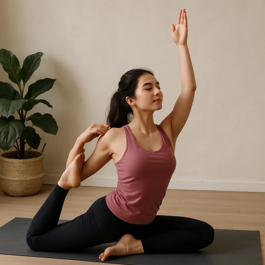 Woman practicing yoga and mindful breathing